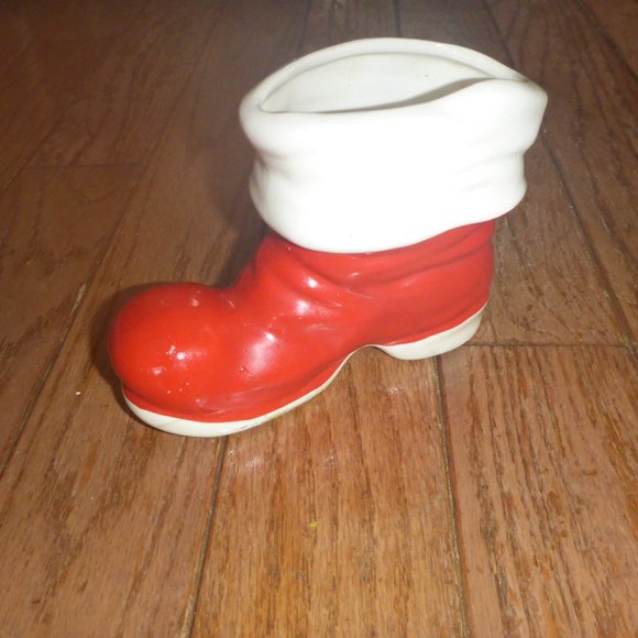 Vintage Ceramic Santa Boot Holiday Decor / Vase / Planter - Picture 2 of 5